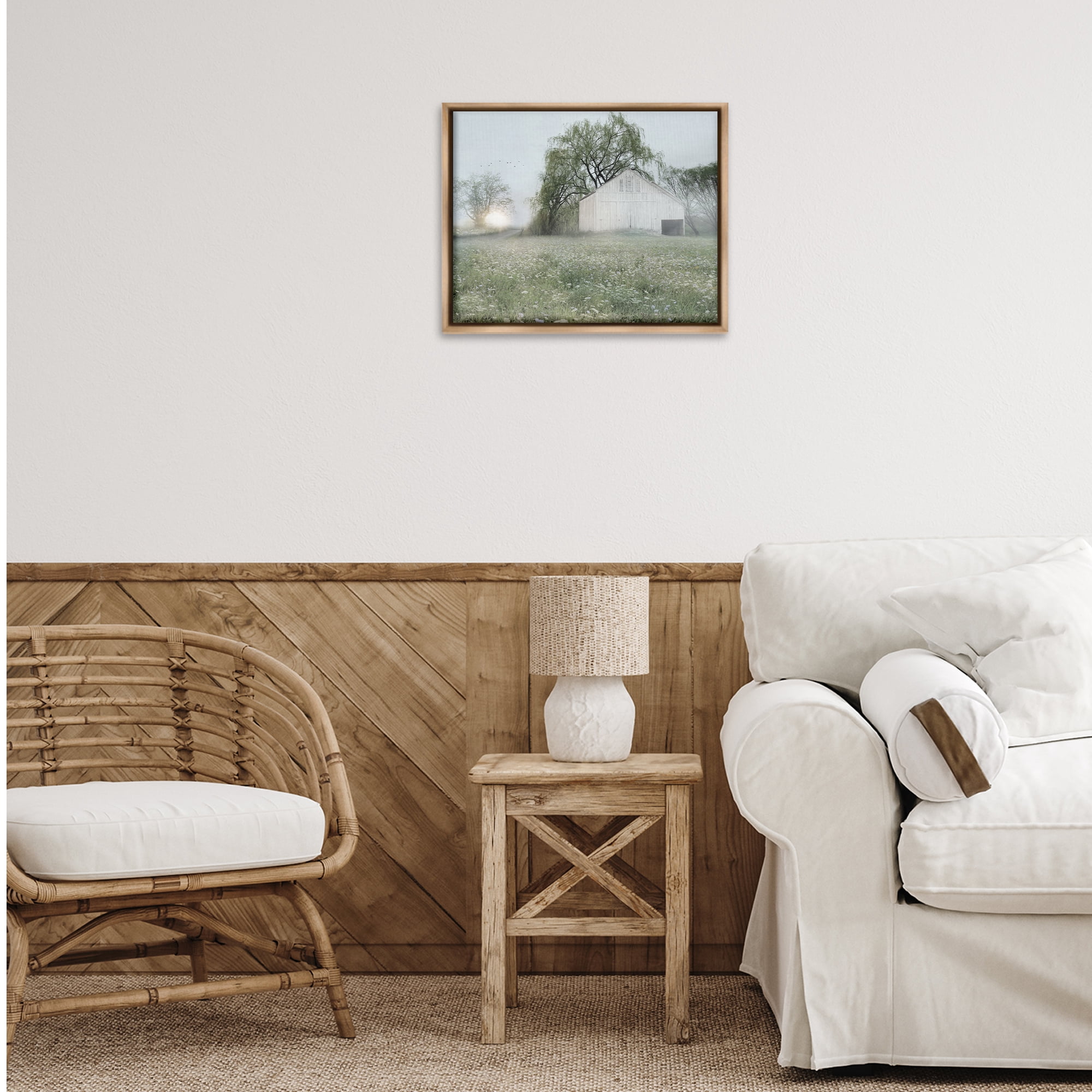 Stupell Industries Drooping Trees Meadow Landscape & Nature Painting Brown Floater Framed Canvas Art Print Wall Art, 21 x 17