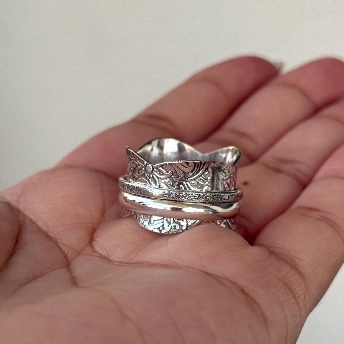 SS DESIGNS Thumb Fidget Spinner Ring Handmade Sterling Silver 925 Boho Anxiety Ring for Women, Stress Relief Meditation Accessory