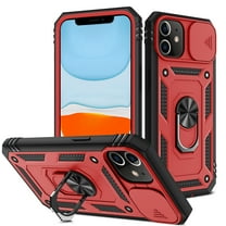iPhone 11 Case,Dteck Shockproof Rubber Slide Camera Lens Protection Hybrid PC Ring Holder Kickstand Card Slot Design Cover For Apple iPhone 11 6.1-inch,Red