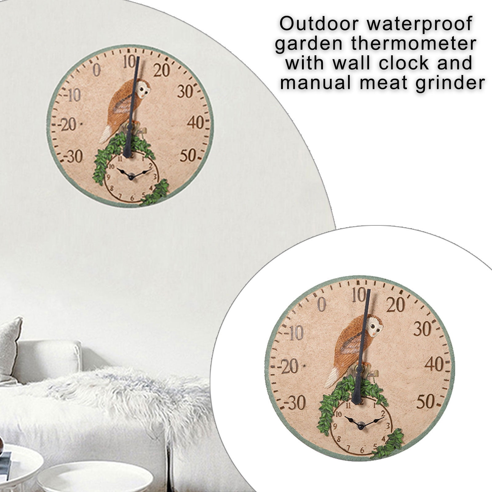 Outdoor Indoor Thermometers,Waterproof Clock with Thermometers Round Wall Clock with Thermometers for Pool Garden Patio