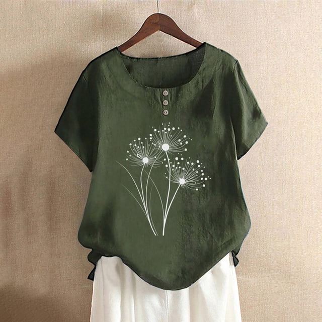 Babysbule Hauts pour Femmes en Liquidation Mode Femme Col Rond Manches Courtes Blouse T-Shirt Imprimé Hauts Amples