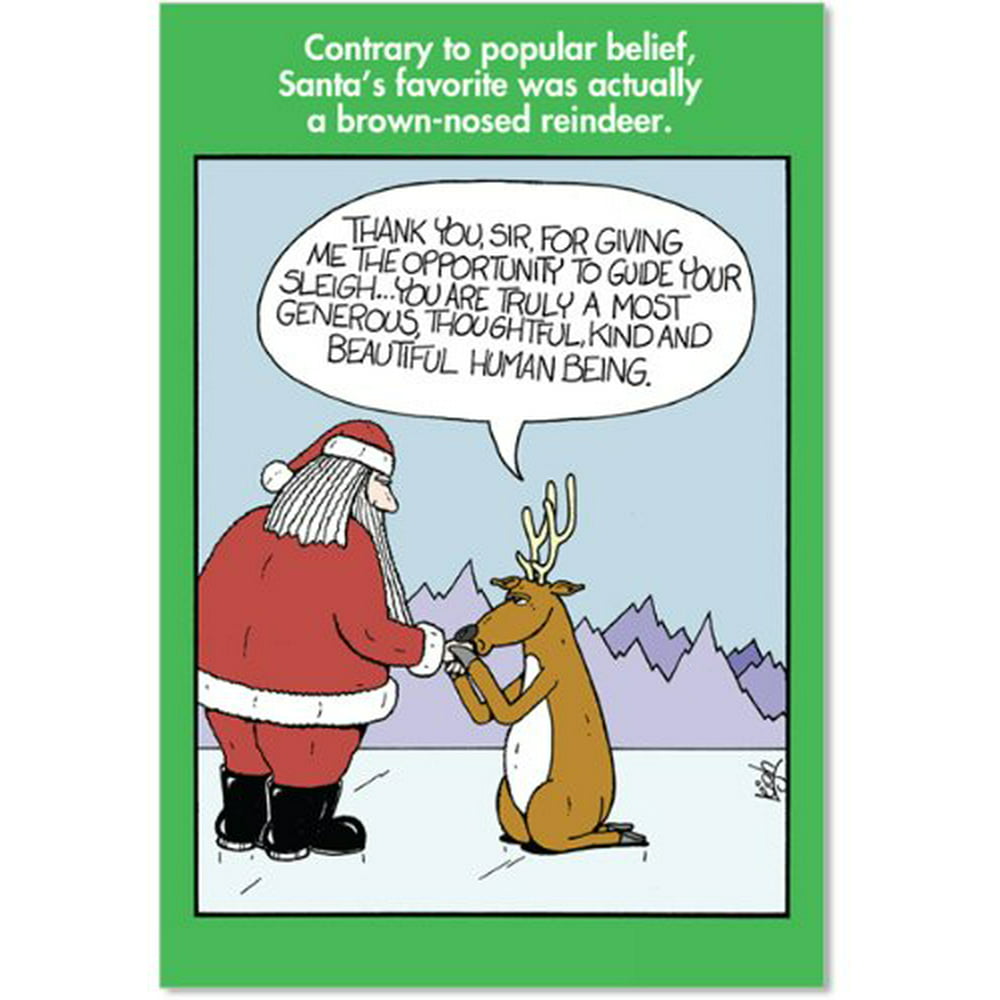 B4355 Box Set Of 12 Brown Nosed Reindeer Naughty Christmas Cards W Envelopes Nobleworks Xmas