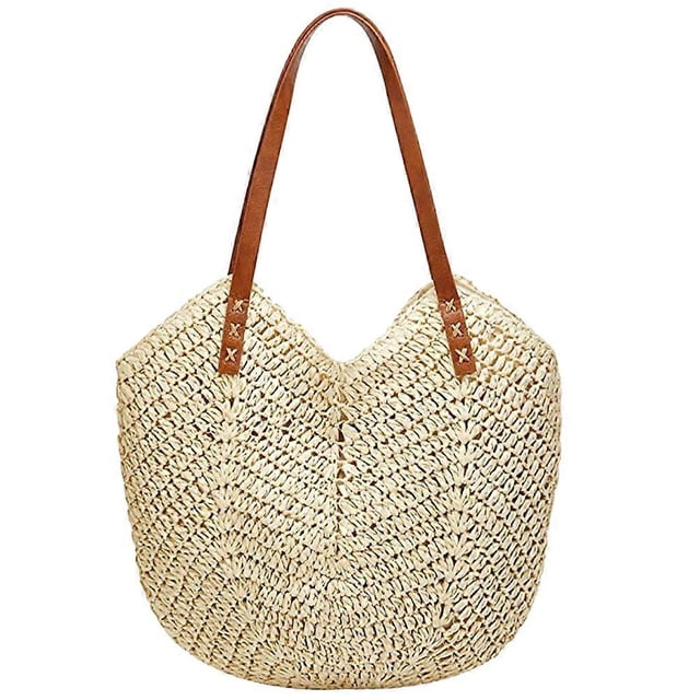 Women Hand-woven Straw Shoulder Bag Summer Beach Handbag Fashion Straw Tote Bag