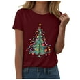 thumbnail image 5 of UngA Womens Christmas T Shirts Short Sleeve Cotton Crewneck T-Shirt Merry Christmas Xmas Tree Tee Tops Casual Basic Women Christmas Shirts (Wine,M), 5 of 6