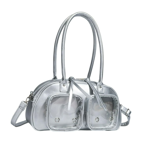 FVDPWYE Women Crossbody Shoulder Bag Elegant Solid Color Zipper Closure Tote Ita Bag Silver