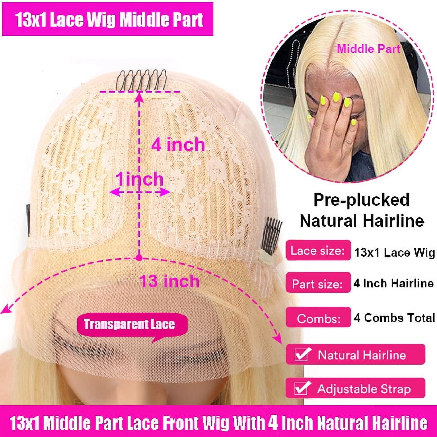 613 Blonde Straight Human Hair Wigs for Women 13X4X1 T Part Lace Front Wig Middle Part Pre Plucked Hairline with Baby Hair 150% Density 16inch