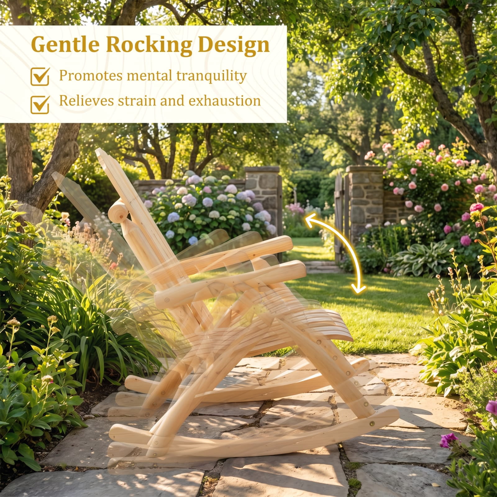 Furnibear Outdoor Rocking Chair for Patio Garden Backyard Outdoor Fir Wood 330 lbs Capacity Brown/Natural