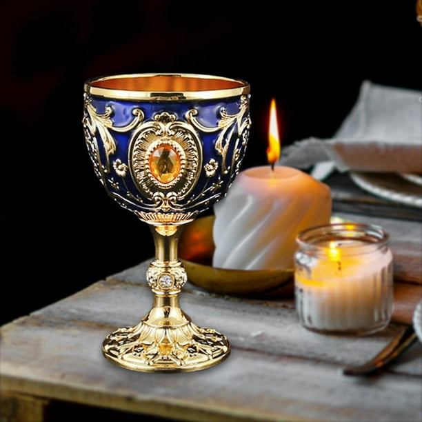 agua en relieve, vino metal, regalo, colección retro europea, mini cáliz para beber, para cenas, bodas y bares. Dorado azul profundo