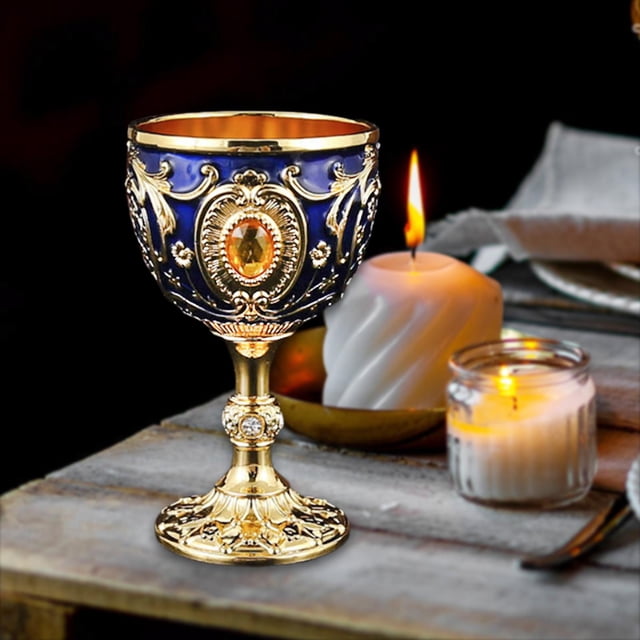 agua en relieve, vino metal, regalo, colección retro europea, mini cáliz para beber, para cenas, bodas y bares. Dorado azul profundo