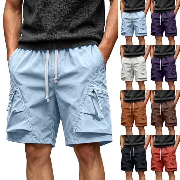 EOYWHK Beach Shorts with Pockets Elastic Waist Stretchy Summer Shorts for Men Soft Lightweight Breathable Casual Activewear for Men Black, Size L