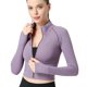 thumbnail image 1 of Cómodo traje de yoga para mujer, top de manga larga con cremallera, abrigo deportivo para correr y adelgazar (púrpura), 1 of 5