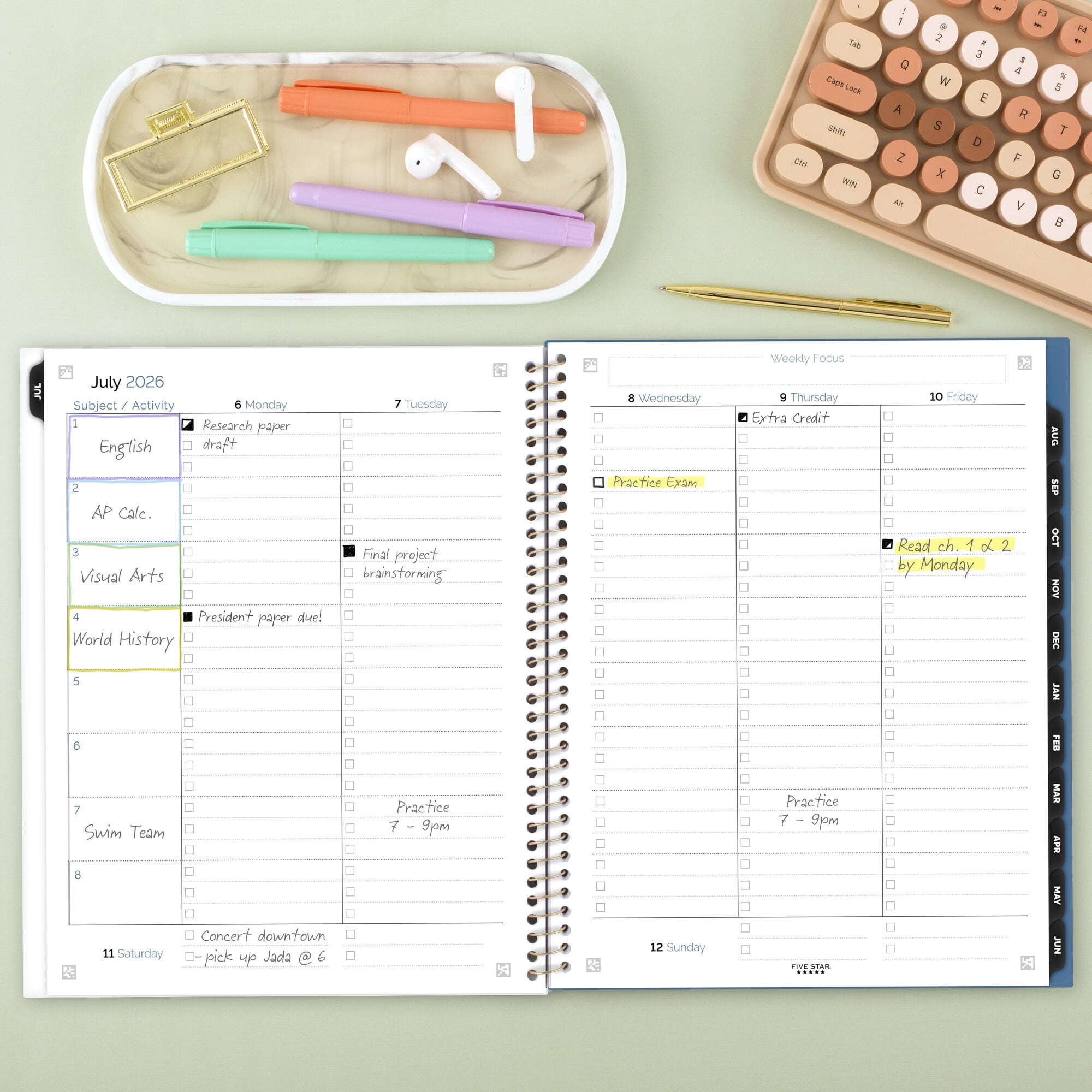 Five Star Style Academic 2026-2027 Weekly Monthly Student Planner Plus Study App