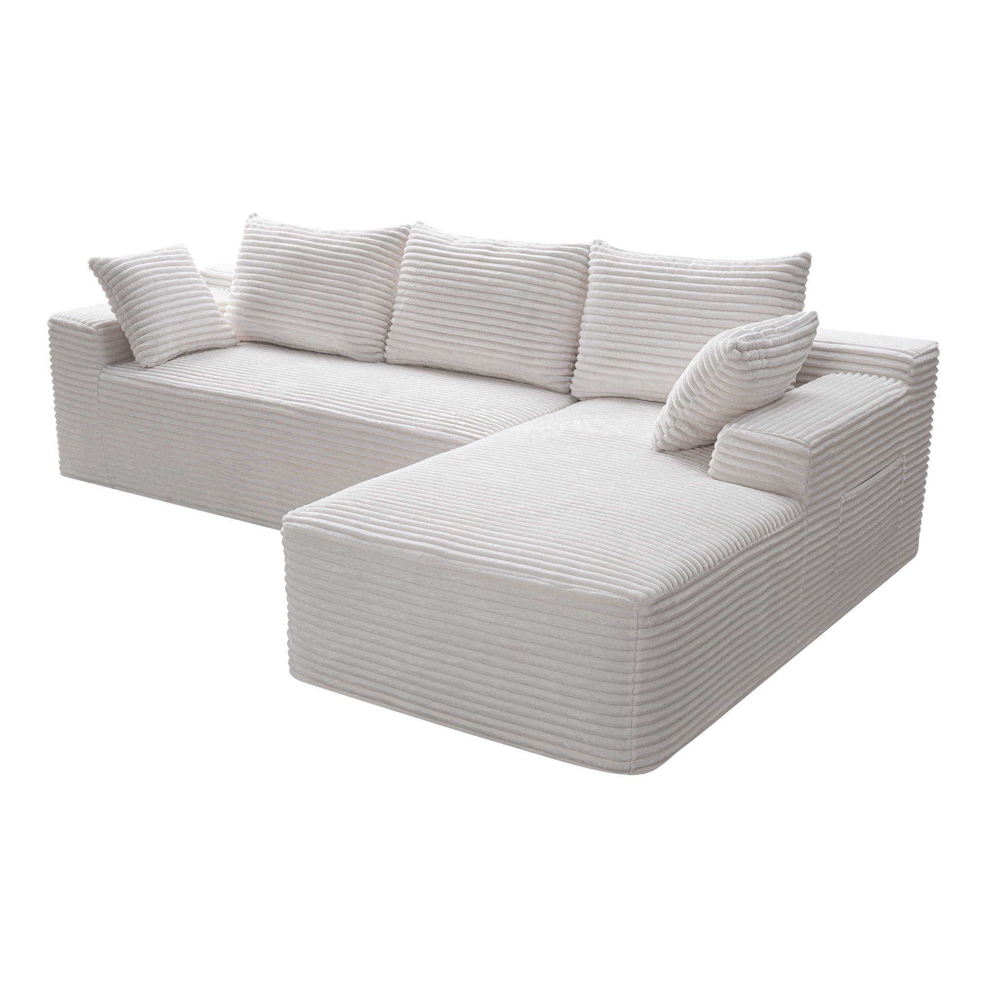 MOONMISS L-Shaped Cloud Sectional Couch with Chaise,Modern Corduroy Upholstered Modular Boneless Sofa,No Assembly for Living Room Apartment(White,Right)