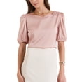 thumbnail image 1 of INSPIRAR CHIC Blusa de satén de media manga con escote corazón para mujeres, oficina, color rosa, 1 of 6