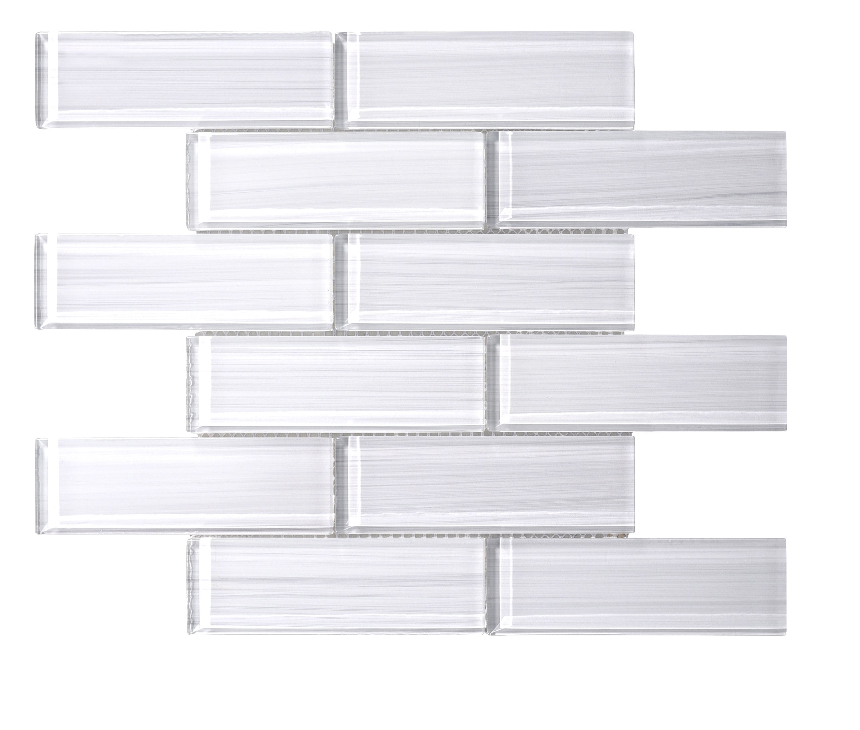 WS Tiles Hand Painted White 2 in. x 6 in. Glass Subway 12 in. x 12 in. MeshBacked Wall Tile