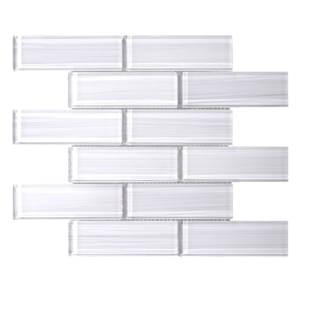 WS Tiles - Hand Painted White 2 in. x 6 in. Glass Subway 12 in. x 12 in. Mesh-Backed Wall Tile (5 sq. ft. / Case)