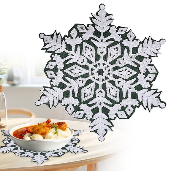WUXIAB 6Pc Snowflake Pressed Placemats,Heat-Resistant Dining Decor,Velvet Holiday Table Decor,Washable Dining Table Mats,Festive Home Kitchen Wipeable Mats,Festive Wedding Party Accent Green