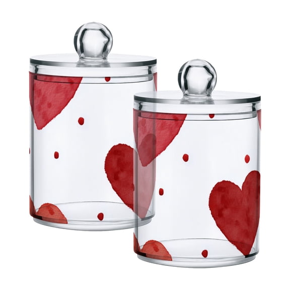 Valentine Red Watercolor Hearts with Dots Translucent Plastic Cans Storage Canisters with Lid Set of 2