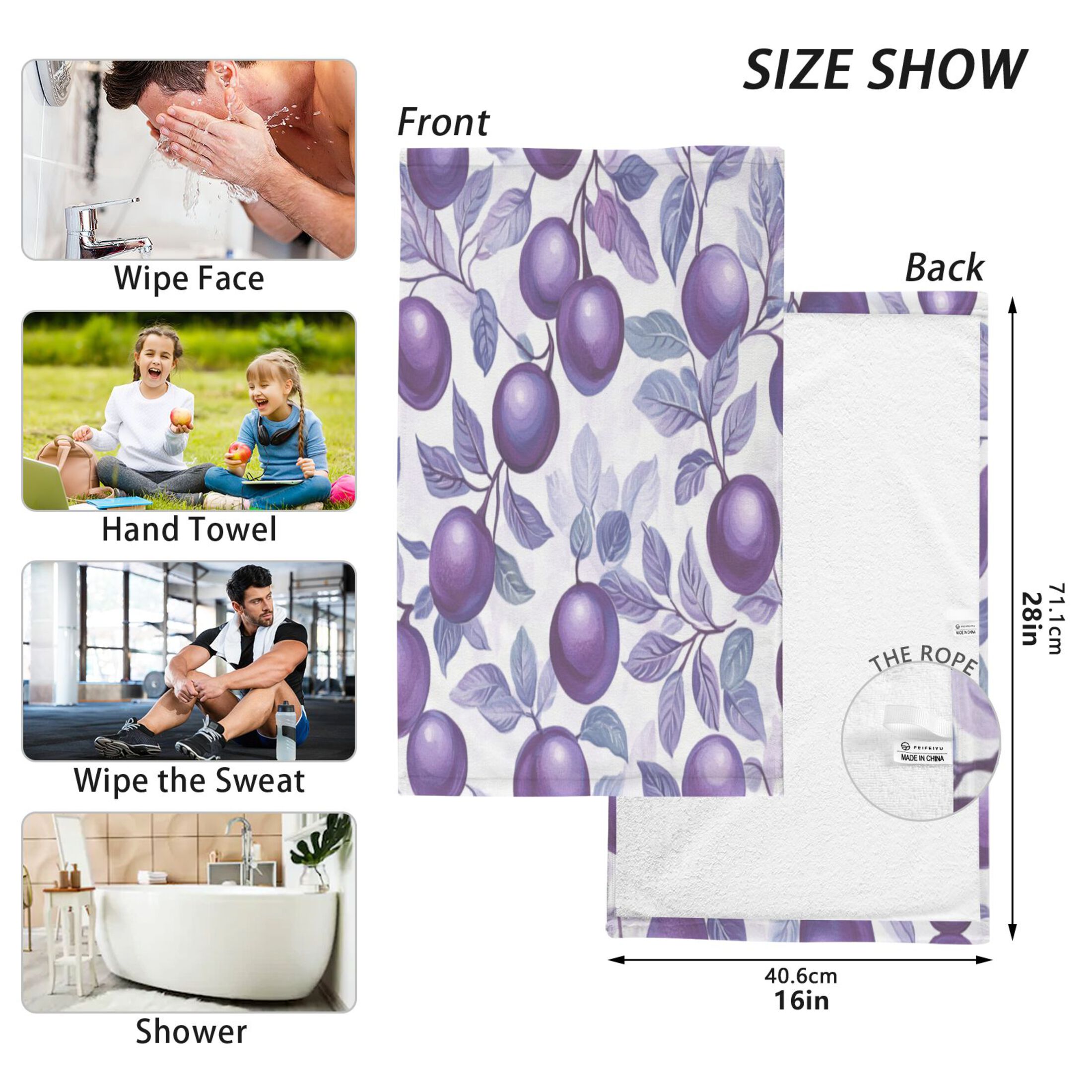 Cotton Towel Two-Piece 16x28 Inch One Sizex2 Face Towel Set Towel Set Cotton Hand Bath Towel Bathroom Beach Large Purple Plum