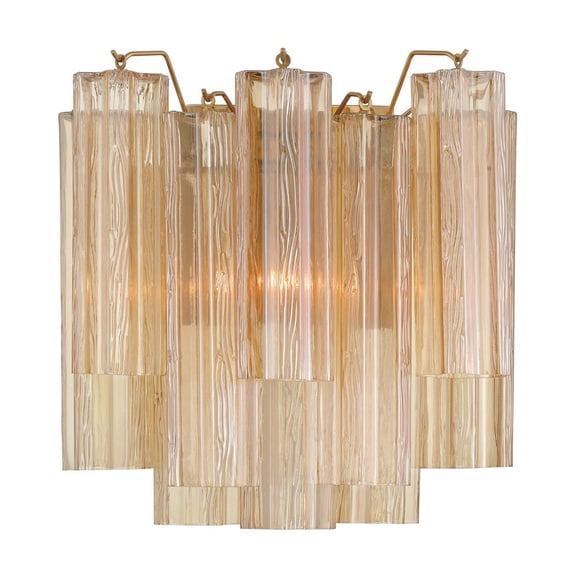ADD-303-AG-AM Crystorama Lighting Addis - 2 Light Wall Sconce-14.5 Inch Tall and 14.5 Inch Wide-Aged Brass Finish-Amber Glass Color
