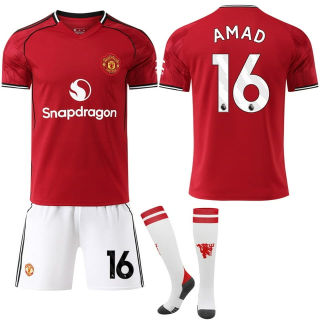 Man Utd Home Kit 2025-2026, Jersey & Socks, Size Adult/Kids, No.16 Amad
