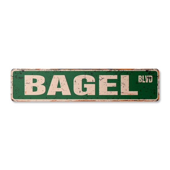 BAGEL Vintage Aluminum Street Sign food breakfast restaurant bakery shop rustic metal tin | Indoor/Outdoor |  18" Wide