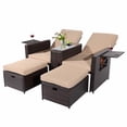 thumbnail image 2 of VUYUYU 5PCS Outdoor Wicker Chaise Lounge Chair - Rattan Adjustable Reclining Patio Lounge Chair with Ottoman and Coffee Table, for Patio Beach Pool Backyard (Brown Wicker Khaki Cushion), 2 of 4
