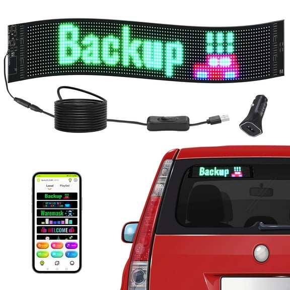 VEVOR Programmable LED Sign, P6 Full Color LED Scrolling Panel, DIY Custom Text Animation Pattern Display Board, Bluetooth APP Control Message Shop Sign for Store Business Car Advertising, 27"x5"