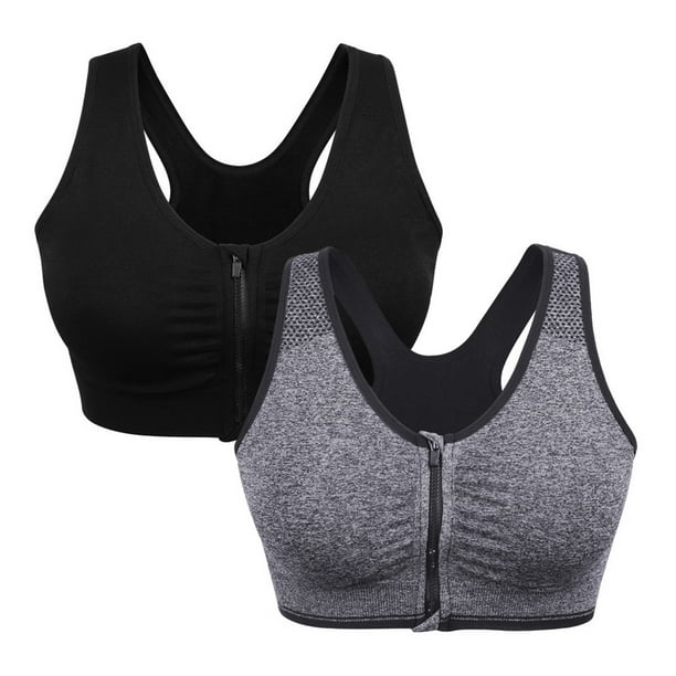 Women's Zip Front Closure Sports Bra Seamless Wirefree Active Workout