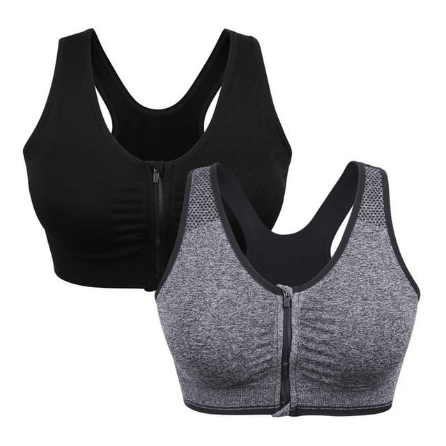 Women's Zip Front Closure Sports Bra Seamless Wirefree Active Workout ...