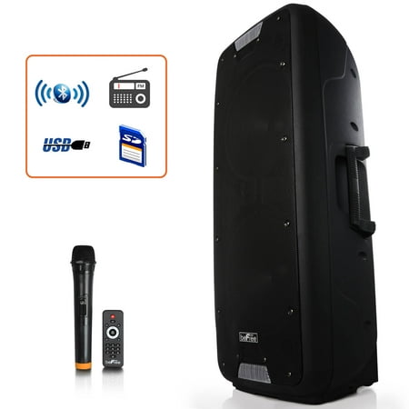 beFree Sound Ultimate Sound Audio 12" Bluetooth Portable PA System Speaker with Microphone/Guitar Inputs & FM Radio