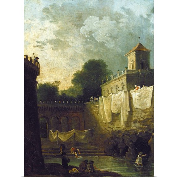 Great BIG Canvas | Rolled Hubert Robert Poster Print entitled Washerwomen in the Moat of an Italian Villa