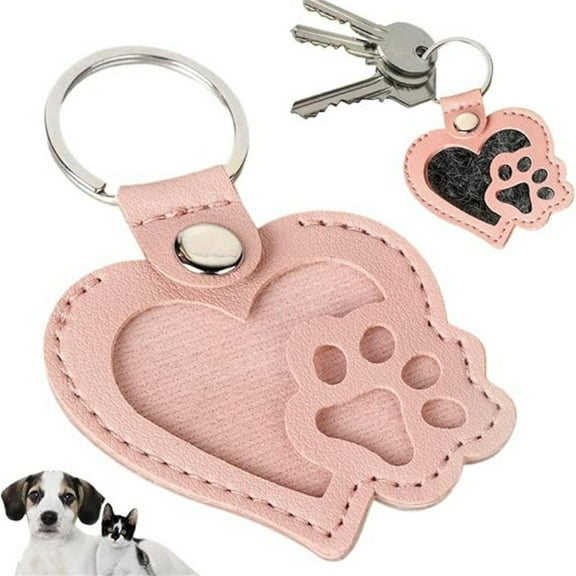 Pet Hair Memorial Keychain, Pink Heart-Shaped Keychain with Paw Print, Personalized Pet Keepsake for Pet Lovers
