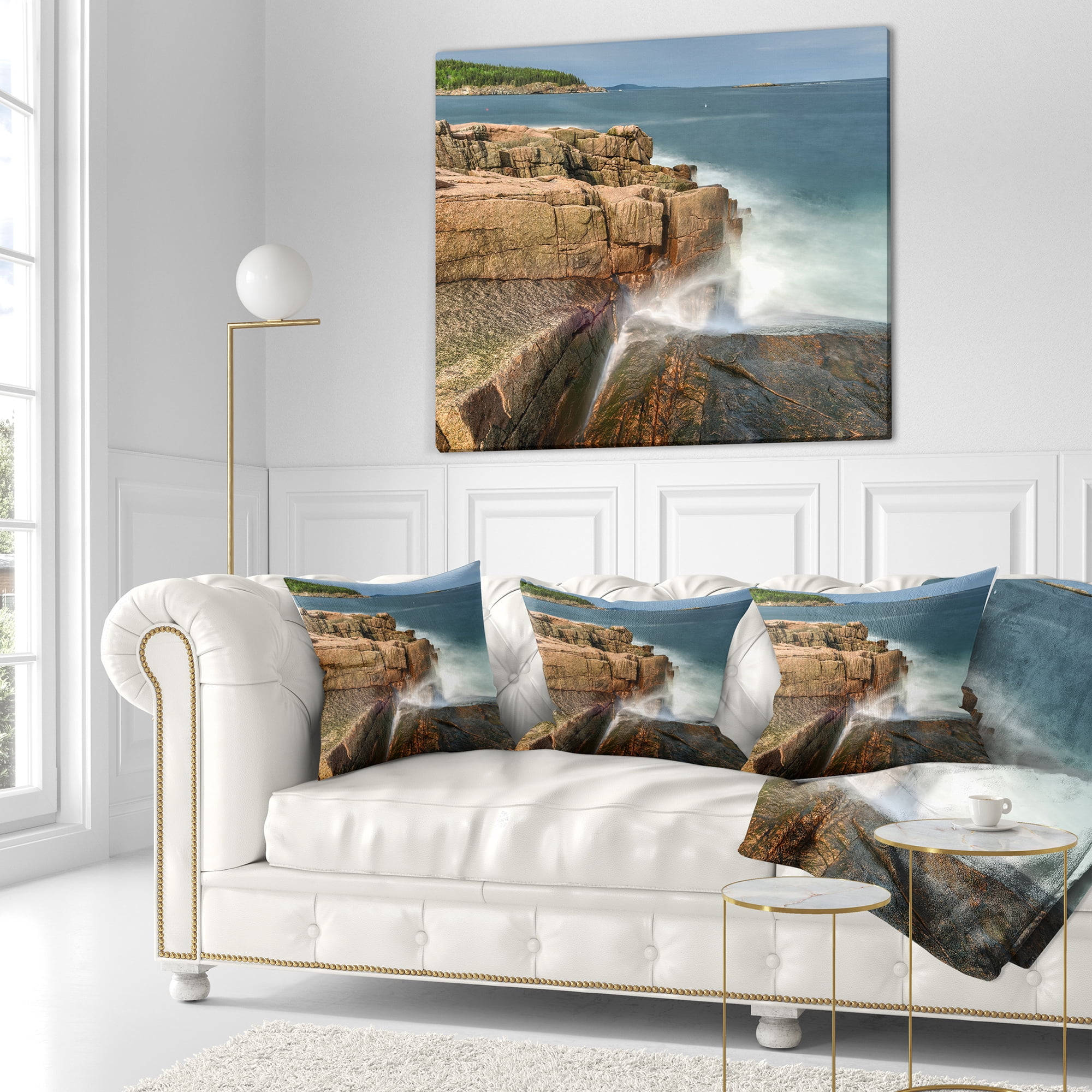 Designart Acadia National Park Coast - Oversized Beach Throw Pillow - 18x18