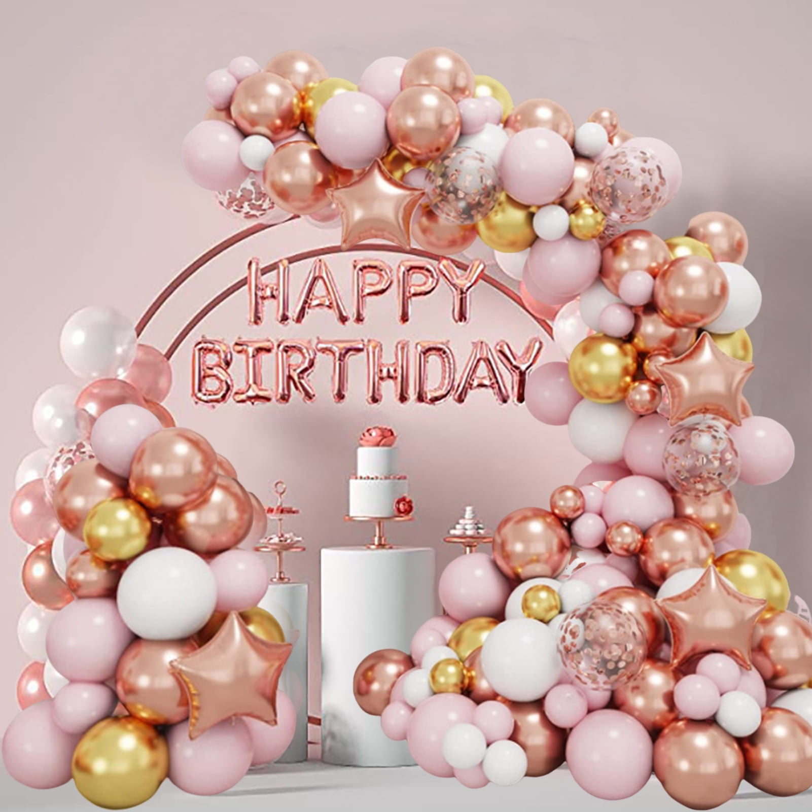 AYYUFE 140Pcs Balloons Arch Kit Rose Golden White Pink Cardioid Pentagram Balloon Garland Birthday Wedding Graduation Baby Shower Bridal Valentine's Day Party Decoration