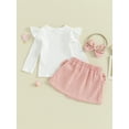 thumbnail image 5 of Baby Girls Skirt Outfits Newborn Flying Sleeve Ribbed Tops and Corduroy Mini Skirt Headband Set Infant Clothes, 5 of 10