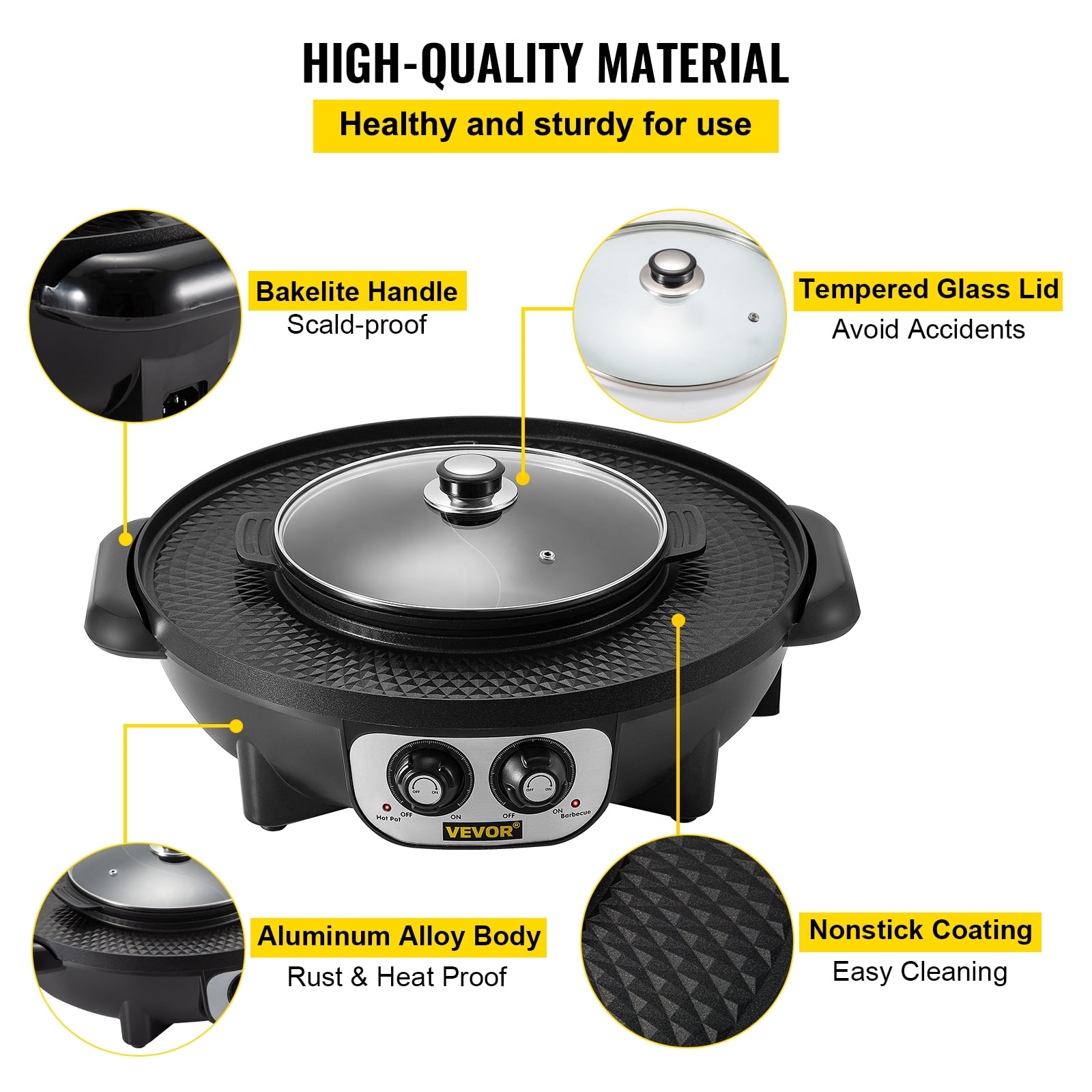 VEVOR 2 in 1 Electric Grill and Hot Pot BBQ Pan Grill and Hot Pot Smokeless  Hot Pot Grill with Dual Temp Control FTSJ2200W110VXOZEV1 - The Home Depot