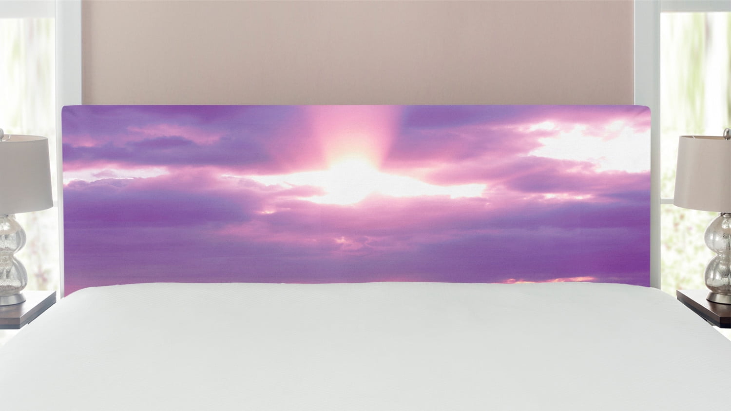 Landscape Headboard Sunburst On Cloudy, Purple King Size Bed Headboard