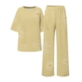 thumbnail image 4 of VISALY Women Pajama Sets Soft Sleepwear Cotton Linen Loungewear Print Two Piece Pajama Set Loose Fit Half Sleeve Blouses Long Pants Yellow 3Xl, 4 of 5