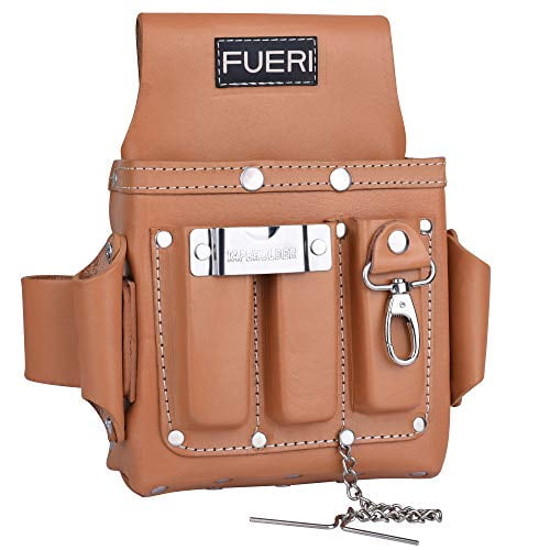 FUERI Professional 4 Pocket Electrician Tool Pouch Tool Bag Kit | High Grade Premium Leather, Riveted Reinforcement Organizer Tool Holder | Carpenters Tool Pouch 4 Pockets