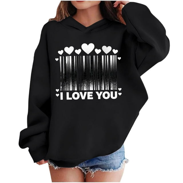 Sudadera con capucha y estampado de corazón de San Valentín, sudadera de manga larga para niños y niñas, chaqueta para niñas de talla mediana y grande.