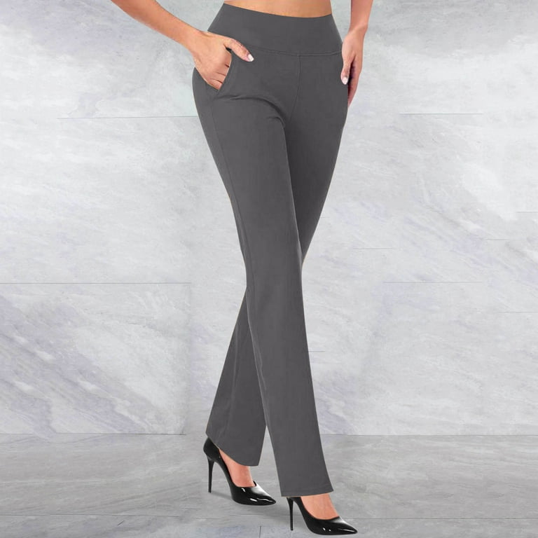 Hfyihgf Women's Yoga Dress Pants Stretchy Work Slacks Business Casual  Straight-Leg Bootcut Pull on Trousers(Gray,S)