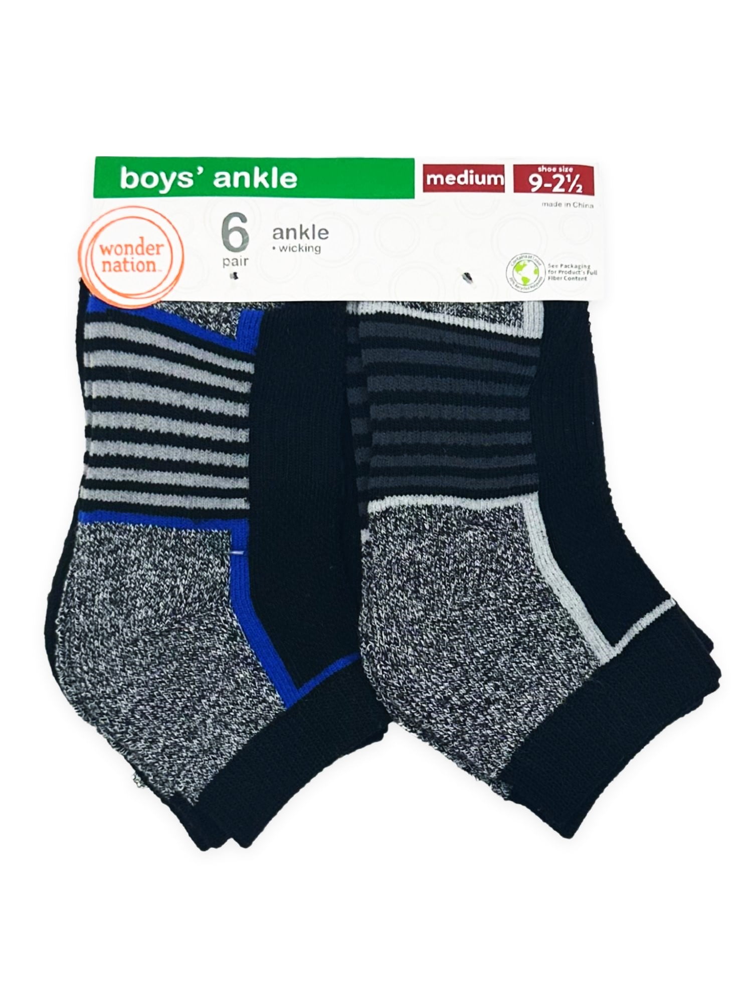 Wonder Nation Boys Ankle Socks, 6-Pack, Sizes S-L