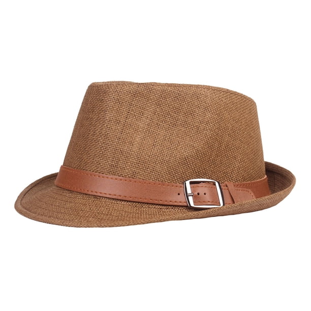 Sombrero de 56-58 cm de circunferencia para hombres y mujeres, sombrero de copa con cinturón, sombrero de ala corta, sombrero de jazz de verano, sombrero de paja con protección solar