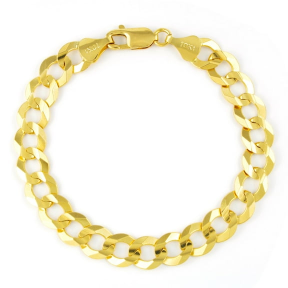 Nuragold 10k Real Yellow Gold Solid Cuban Curb Link 10mm Chain Bracelet (7"-9") Italian Jewelry for Men
