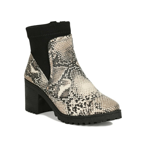 side gore lug sole chunky heel booties