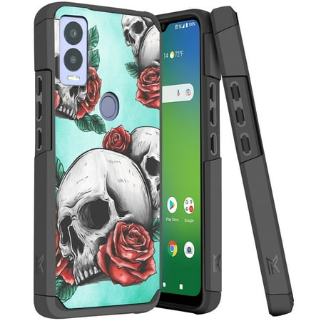 DALUX MetKase Hybrid Slim Phone Case Cover Compatible with Cricket Magic 5G / AT&T Propel 5G (2023) - Teal Skull Romance