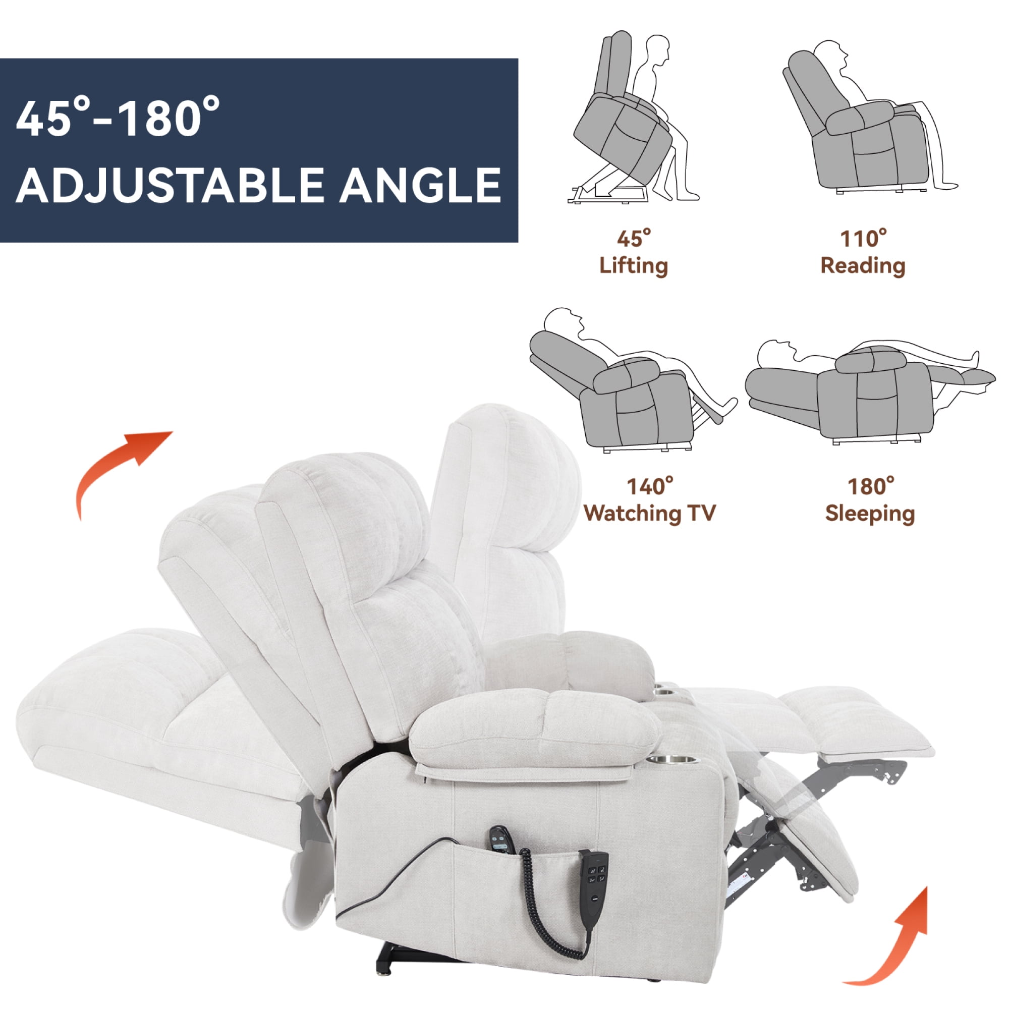 Leumius Power Lift Recliner Chair for Elderly,Heavy Duty Recliner with 8-Point Vibration Massage and Lumbar Heating,Infinite Position,Up to 350 LBS,Beige