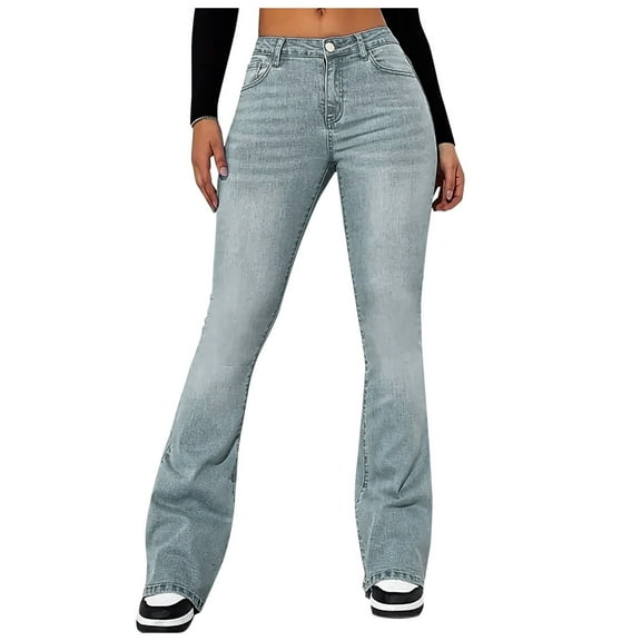 Women's High Waist Flare Vintage Jeans, Polyester, Breathable, with Front Split Hem, for Various Occasions