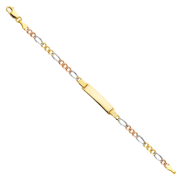 14k Yellow White Rose Gold 6" Diamond-Cut Figaro ID Bracelet Tri Color Jewelry Female Unisex